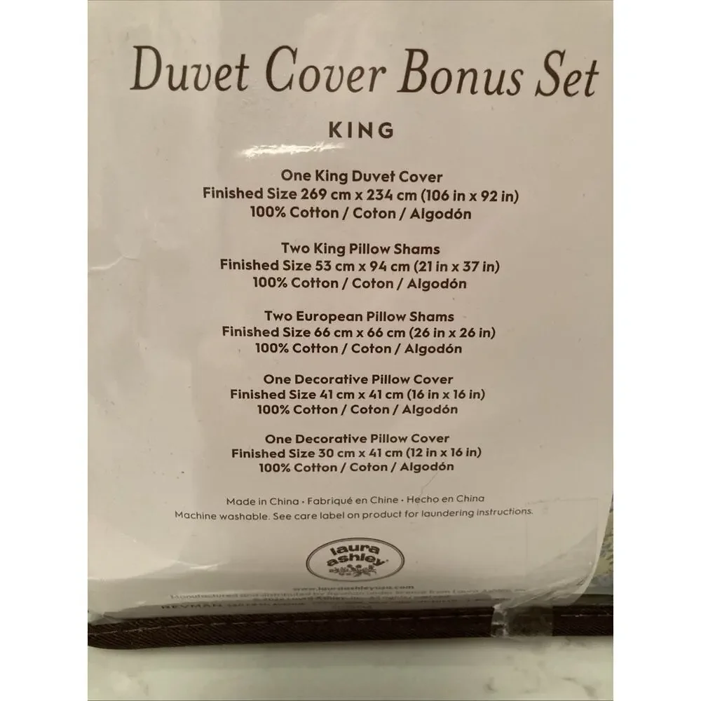 Laura Ashley Cassidy Cotton Yellow Duvet Cover Bonus Set - King 7 Pc. Cp. $350